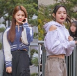 [패션엔 포토] 클라씨 지민-보은, 상의는 짧게 하의는 카고! 출근길 러블리 잇걸