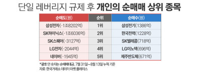 레버리지 규제 후 삼전·닉스 순매도한 개인, '삼기·한전' 최다 순매수