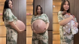 세쌍둥이 임신한 배 이 정도 커집니다...출산 전후 비교샷 당당히 공개한 임산부 (영상)