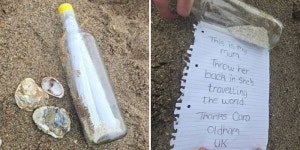 이건 우리 엄마예요, 다시 바다에 던져주세요... 해변에서 주운 유리병에 담긴 특별한 사연