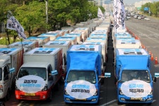 빵-빵- 드라이브인 집회 택배노동자들, 진짜사장이 책임져라!