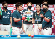 블루원 강민구, 6세트 하이런 9점 일격... NH농협카드와 3-3 무승부 견인[PBA 당구 팀리그]