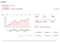 대주산업 주가 가파르게 상승 중, 상한가도 코앞..세종시 행정수도 이전 관련주