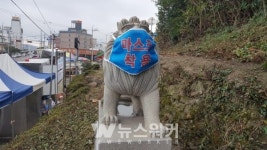 [포토뉴스] 완도전통시장... 사람도 사자상도 마스크 착용!