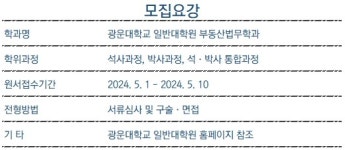 광운대학교 일반대학원 부동산법무학과, 석사과정, 박사과정, 석·박사 통합과정 학생모집