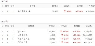 [22일 특징주] 두산퓨얼셀1우·우리바이오·데브시스터즈 등 5개 종목 상한가