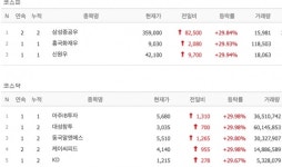 [15일 특징주] 삼성중공우·아주IB투자·대성창투·케이씨피드 등 8개 종목 상한가
