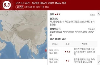 필리핀 지진 공포감 최고조, 중부서 규모 6.3 흔들…마닐라서도 빌딩 '좌우로'