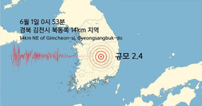 김천시 감문면  2.4 규모 지진 발생...피해 없어