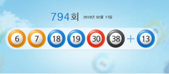 로또, 로또794 당첨번호 조회, 6, 7, 19, 30, 38, 18, 2등 보너스 13