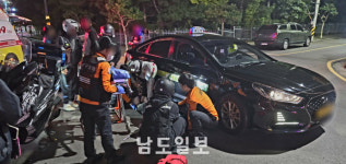 광양서 오토바이가 택시 측면 들이받아 1명 부상