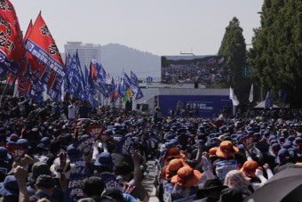 8000명 금속노조 총파업 조합원 거제 대우조선 집결 