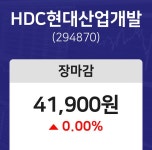 장마감추천주식보고  8일 HDC현대산업개발 마감증시 41900원...