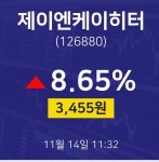 오늘주식시세 제이엔케이히터 주가 14일  현재 3455원