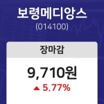 내외주가 11월 16일 보령메디앙스 9710원으로 장 마감