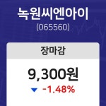 (내외경제장종주가)12월 4일 녹원씨엔아이 9300원으로 장 마감