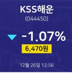 KSS해운오늘주식장  26일  현재 6470원