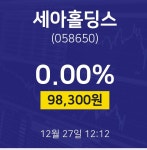 12월 27일 세아홀딩스 주식장 98300원  0.00%