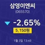 1월 3일 삼영이엔씨 오늘주식 -2.65% 5150원