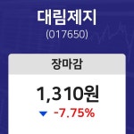 (내외마감) 3일 대림제지 마감증시 1310원...