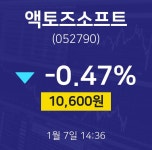 1월 7일 액토즈소프트 주가차트 10600원  -0.47%