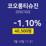실시간주식현황 코오롱티슈진 주가 10일  현재 40500원
