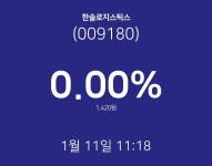 오늘증권시세 한솔로지스틱스 주가 11일  현재 1420원
