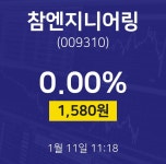 배당주식 참엔지니어링 주가 11일  현재 1580원