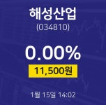 해성산업오늘주식장  15일  현재 11500원