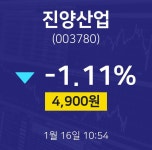 진양산업주식시세현황  16일  현재 4900원