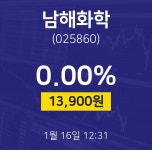남해화학오늘주식장  16일  현재 13900원