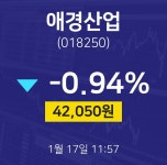 1월 17일 애경산업 오늘주식장 42050원  -0.94%
