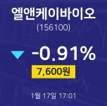 증권플러스 엘앤케이바이오 주가 17일  현재 7600원