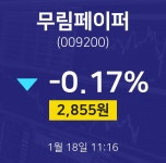 무림페이퍼실시간주식현황  18일  현재 2855원