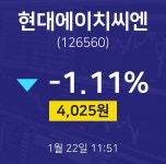 1월 22일 현대에이치씨엔 주식추천주 -1.11% 4025원