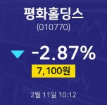 2월 11일 평화홀딩스 오늘주식 7100원  -2.87%