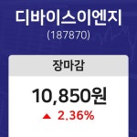 (내외마감) 11일 디바이스이엔지 마감증시 10850원...