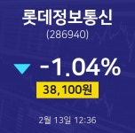 2월 13일 롯데정보통신 주식주가 38100원  -1.04%
