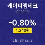 주식추천주 케이피엠테크 주가 15일  현재 1250원