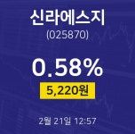 주식증권 신라에스지 주가 21일  현재 5190원