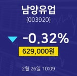 남양유업주가차트  26일  현재 629000원