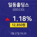 투자주식 일동홀딩스 주가 27일  현재 12850원