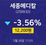 종목검색 세종메디칼 주가 28일  현재 12200원