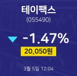 금일증시 테이팩스 주가 5일  현재 20050원