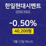 한일현대시멘트증권투자  13일  현재 40400원
