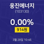 증권주식 웅진에너지 주가 28일  현재 914원