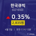 4월 5일 한국큐빅 실시간주식현황 0.35% 2835원
