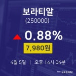 금일증시 보라티알 주가 5일  현재 7980원