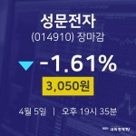 (내외마감주가)4월 5일 성문전자 3050원으로 장 마감