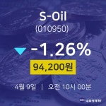 4월 9일 S-Oil 시세보기 94200원  -1.26%